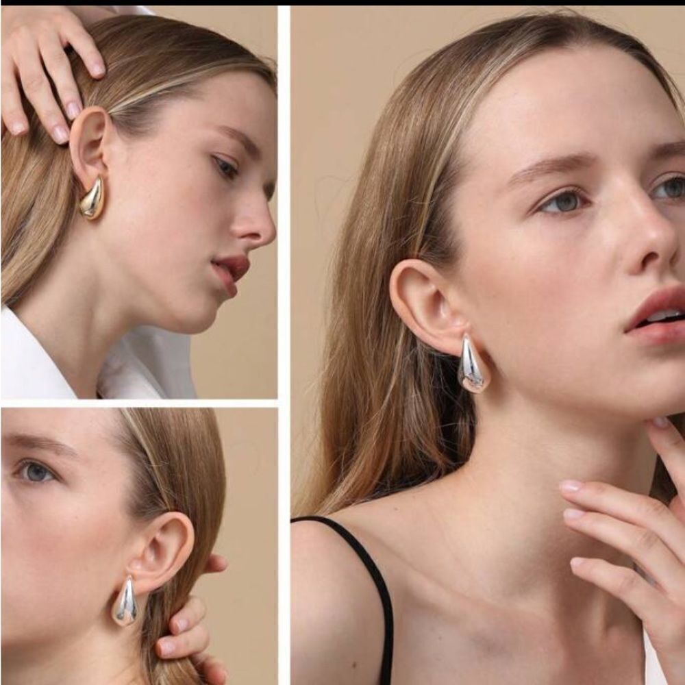 🔅🆕🔅Chunky GOLD Waterdrop Teardrop Stud Earrings ✨🔅 - Picture 3 of 7